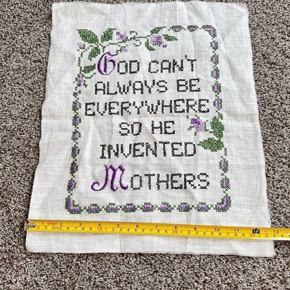 Vintage Embroidered God Invented Mothers Sampler Folk Art Primitive Handmade 80s - Picture 5 of 10